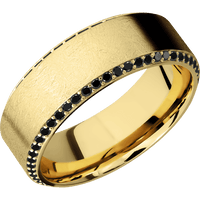8mm wide High Bevel 10k Yellow Gold Ring with Distressed Finish / Bevel Eternity Round .01 carat Black Diamond Bead-Set Gemstones