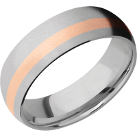 7mm wide Domed Titanium Ring with Bead Blast Finish / One 2mm Off Center 14k Rose Gold Inlay with Bead Blast Finish
