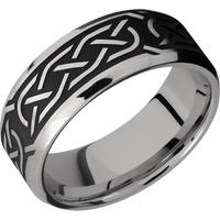 8mm wide Beveled Titanium Ring with Satin Finish / Celtic 5 Design and Black Cerakote Accents