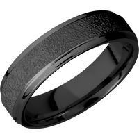 6mm wide Flat Grooved Edges Black Titanium Ring with Stipple Finish