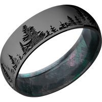 7mm wide Domed Black Titanium Ring with Polish Finish / Trees Design / Black Mother of Pearl Sleeve