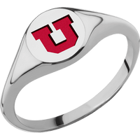 Circle Titanium Signet Ring / Polish Ring Finish and Polish Signet Finish / Utah Block U Design with Utah Red Cerakote / Size 8.5