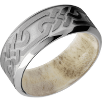 9mm wide High Bevel Titanium Ring with Sand Blast Finish / Celtic Loop U Design / Antler Sleeve