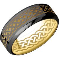 8mm wide High Bevel Black Titanium Ring with Polish Finish / Celtic 9 Design and Gold Cerakote Accents / 14k Yellow Gold Sleeve / Celtic 9 Interior Pattern