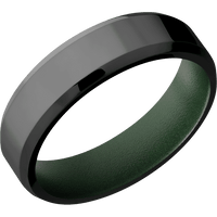 6mm wide Beveled Black Titanium Ring with Polish Finish / Highland Green Cerakote Sleeve