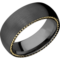 8mm wide Domed Black Titanium Ring with Satin Finish / Two 1mm Sidebraid 14k Yellow Gold Inlay with Polish Finish