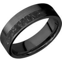 7mm wide Flat Black Titanium Ring with Satin Finish / One 3mm Off Center Black Onyx Inlay