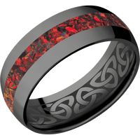 8mm wide Domed Black Titanium Ring with Polish Finish / One 3mm Centered Ruby Red Opal Inlay / None Interior Pattern