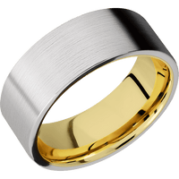 8mm wide Flat Platinum Ring with Satin Finish / 10k Yellow Gold Sleeve