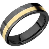 6mm wide Flat Black Titanium Ring with Rock Polish Finish / One 2mm Off Center 18k Yellow Gold Inlay