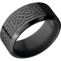 10mm wide High Bevel Black Titanium Ring with Polish Finish / Celtic 17 Design and Gun Metal Grey Cerakote Accents / Dark Grey Cerakote Sleeve