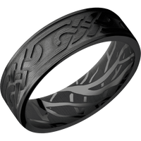 7mm wide Flat Black Zirconium Ring with Satin Finish / Celtic Loop U Design / Branches Interior Pattern