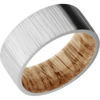 9mm wide Flat 14k White Gold Ring with Treebark 1 Finish / Natural Oak Sleeve