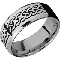 8mm wide Beveled Titanium Ring with Polish Finish / Celtic 9 Design and Black Cerakote Accents