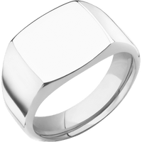 Cushion 10k White Gold Signet Ring / Polish Ring Finish and Polish Signet Finish / Size 10