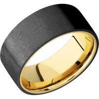9mm wide Flat Black Zirconium Ring with Distressed Finish / 10k Yellow Gold Sleeve