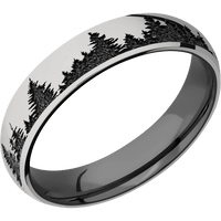 5mm wide Domed Titanium Ring with Polish Finish / Trees Design / Black Titanium Sleeve