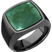 Cushion Black Titanium Signet Ring / Satin Ring Finish and Polish Signet Finish / Washington Green Jade Inlay with Semi-Precious Polish Finish / Size 10