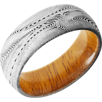 8mm wide Domed Tightweave Damascus Steel Ring with Bead Blast Kuro Damascus Finish / Osage Orange Sleeve