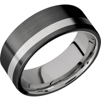 8mm wide Flat Black Titanium Ring with Satin Finish / One 2mm Off Center Platinum Inlay with Satin Finish / Titanium Sleeve