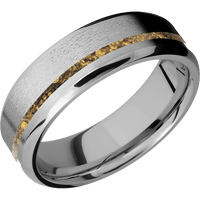 7mm wide Beveled Titanium Ring with Stone Finish / One 1mm Off Center 24k Raw Gold Nugget Inlay