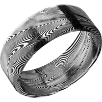 8mm wide Beveled Tightweave Damascus Steel Ring with Tumble Kuro Damascus Finish