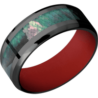 8mm wide Beveled Black Titanium Ring with Polish Finish / One 4mm Centered Black Mother of Pearl Inlay / USMC Red Cerakote Sleeve