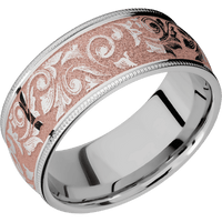 9mm wide Domed Milgrain Edges Titanium Ring with Polish Finish / Western Scroll Design and Rose Gold Cerakote Accents