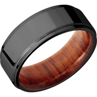 8mm wide Flat Grooved Edges Black Titanium Ring with Polish Finish / Pernambuco Sleeve