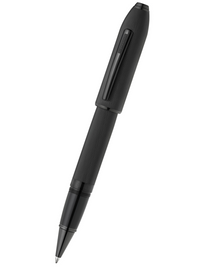 Peerless™ Polished Black PVD Engraved Diamond Pattern with Black PVD Appointments and Swarovski Crystal Rollerball Pen