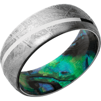 8mm wide Domed Meteorite Ring / One 1mm Angled Platinum Inlay with Polish Finish / Abalone Sleeve