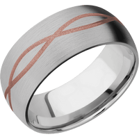 9mm wide Domed Titanium Ring with Satin Finish / Infinity Design and Rose Gold Cerakote Accents