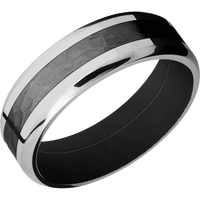 7mm wide Beveled 10k White Gold Ring with Polish Finish / One 3mm Centered Black Titanium Inlay with Hammer Finish / Black Cerakote Sleeve