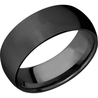 8mm wide Domed Black Zirconium Ring with Machine Finish