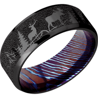 8mm wide Beveled Black Titanium Ring with Polish Finish / Bear Moose Deer Mountain Design / Kuro-Ti Sleeve