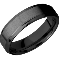 6mm wide Stepped Bevel Black Titanium Ring with Cross Satin Black Finish