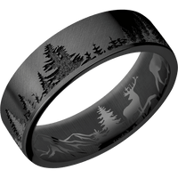 7mm wide Flat Black Titanium Ring with Angle Satin Finish / Trees Design / None Interior Pattern