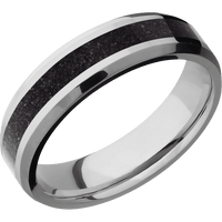 6mm wide Beveled Titanium Ring with Polish Finish / One 3mm Centered Black Dinosaur Bone Inlay