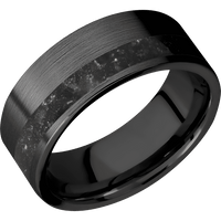 8mm wide Flat Black Titanium Ring with Satin Finish / One 3mm Off Center Black Onyx Inlay