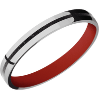 3mm wide Flat Titanium Ring with Polish Finish / One 1mm Centered Black Dinosaur Bone Inlay / Red Apple Cerakote Sleeve