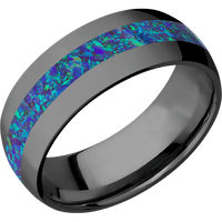 8mm wide Domed Black Titanium Ring with Polish Finish / One 3mm Centered Pacific Sapphire Opal Inlay