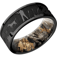 8mm wide Flat Black Titanium Ring with Polish Finish / Duckhunt Design / RealTree Timber Camo Sleeve