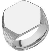 Hexagon Platinum Signet Ring / Hammer Ring Finish and Polish Signet Finish / Size 10