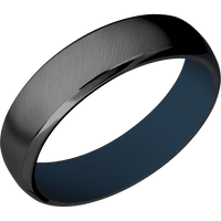 6mm wide Domed Bevel Black Titanium Ring with Angle Satin Finish / Navy Blue Cerakote Sleeve