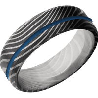 7mm wide Beveled Flattwist Damascus Steel Ring with Acid Damascus Finish / One 1mm Off Center Ridgeway Blue Cerakote Inlay