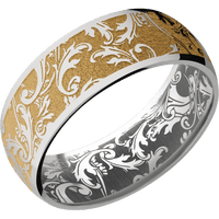 8mm wide Domed Titanium Ring with Polish Finish / Black Leaf Design and Gold Cerakote Accents / None Interior Pattern