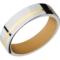 6mm wide Flat Cobalt Chrome Ring with Polish Finish / One 1mm Off Center 14k Yellow Gold Inlay with Bead Blast Finish / Gold Cerakote Sleeve