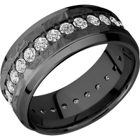 9mm wide Stepped Bevel Black Titanium Ring with Rock Finish / Eternity Round .05 carat Standard Lab Grown Diamond Bead-Set Gemstones