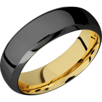 7mm wide Domed Bevel Black Titanium Ring with Polish Finish / 10k Yellow Gold Sleeve