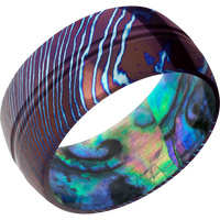 10mm wide Domed Center Round Kuro-Ti Ring with Satin Etched Kuro-Ti Finish / Abalone Sleeve